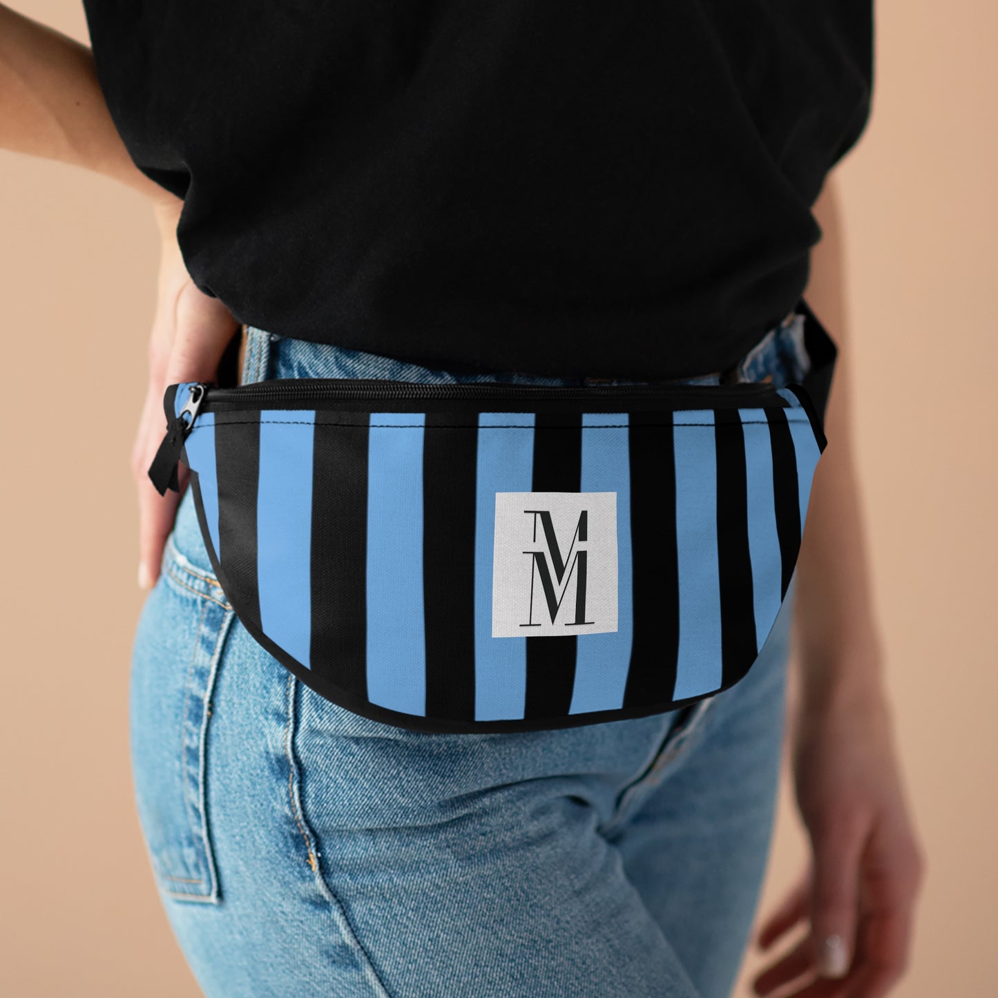 Mss Mia Light Blue w/Black Rugby Stripe Fanny Pack