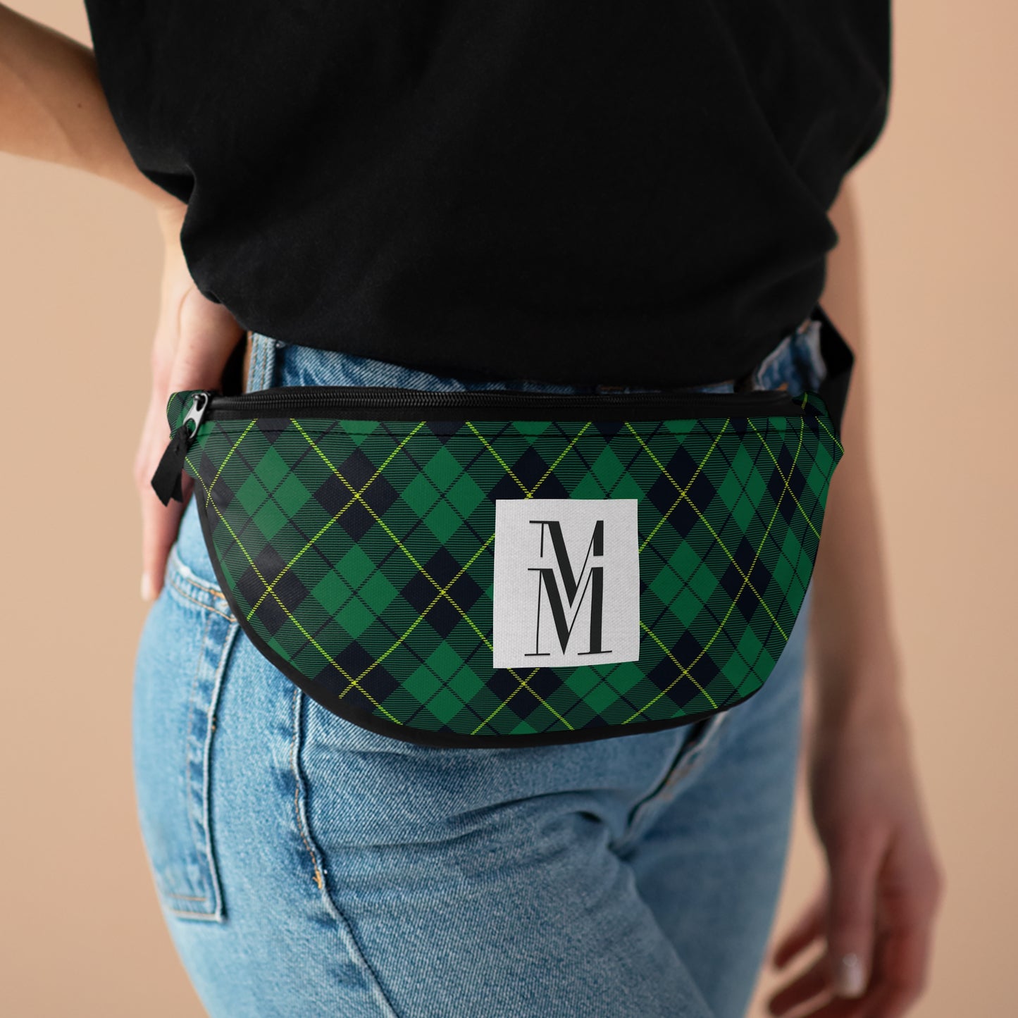 Mss Mia Dark Green Plaid Fanny Pack