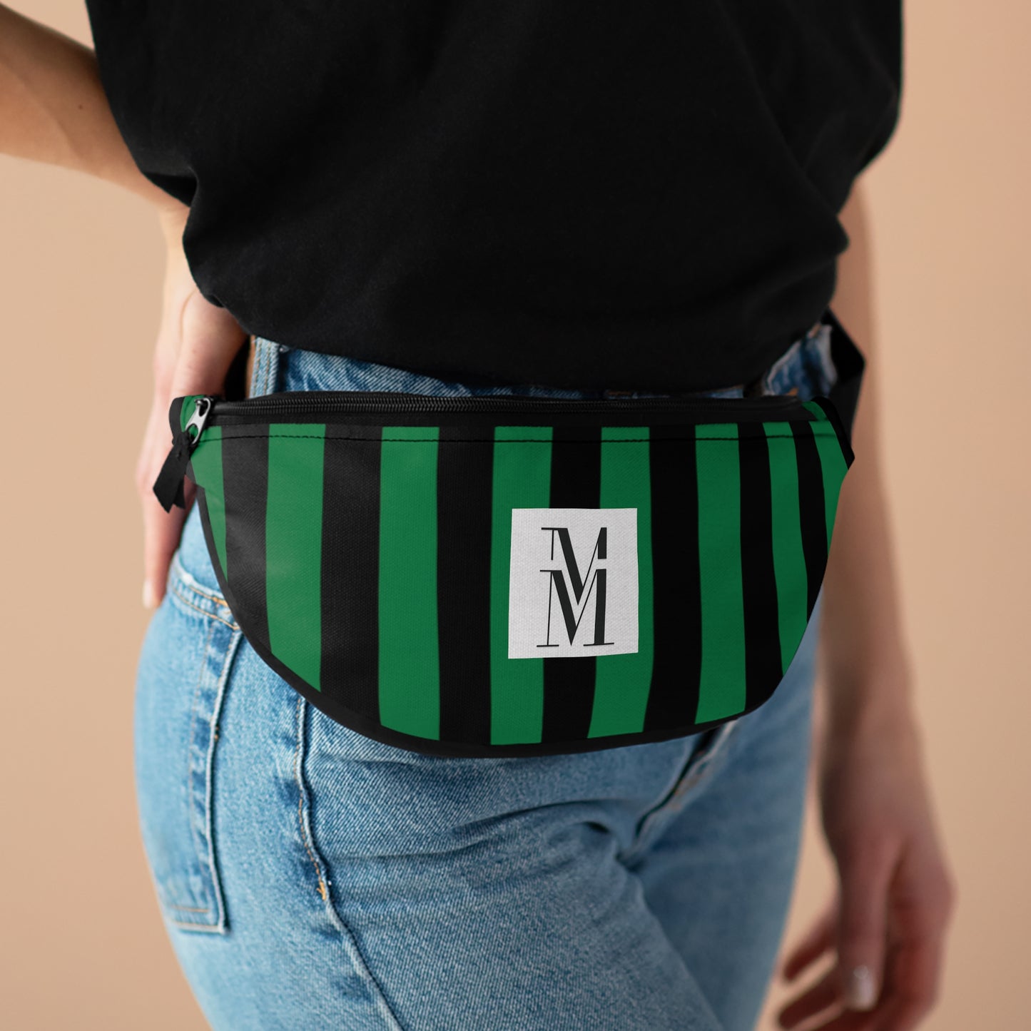 Mss Mia Dark Green w/Black Rugby Stripe Fanny Pack
