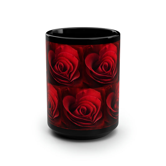 Red Rose Black Mug, 15oz