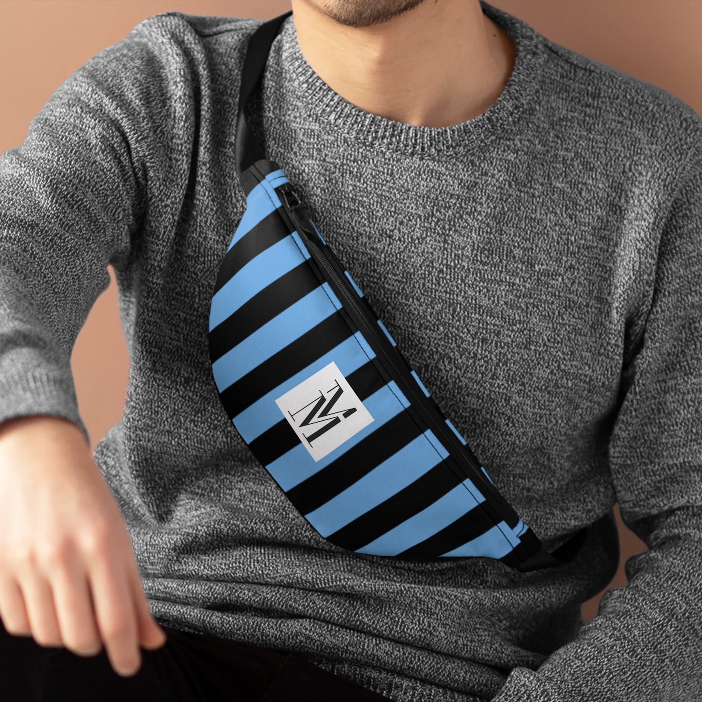 Mss Mia Light Blue w/Black Rugby Stripe Fanny Pack