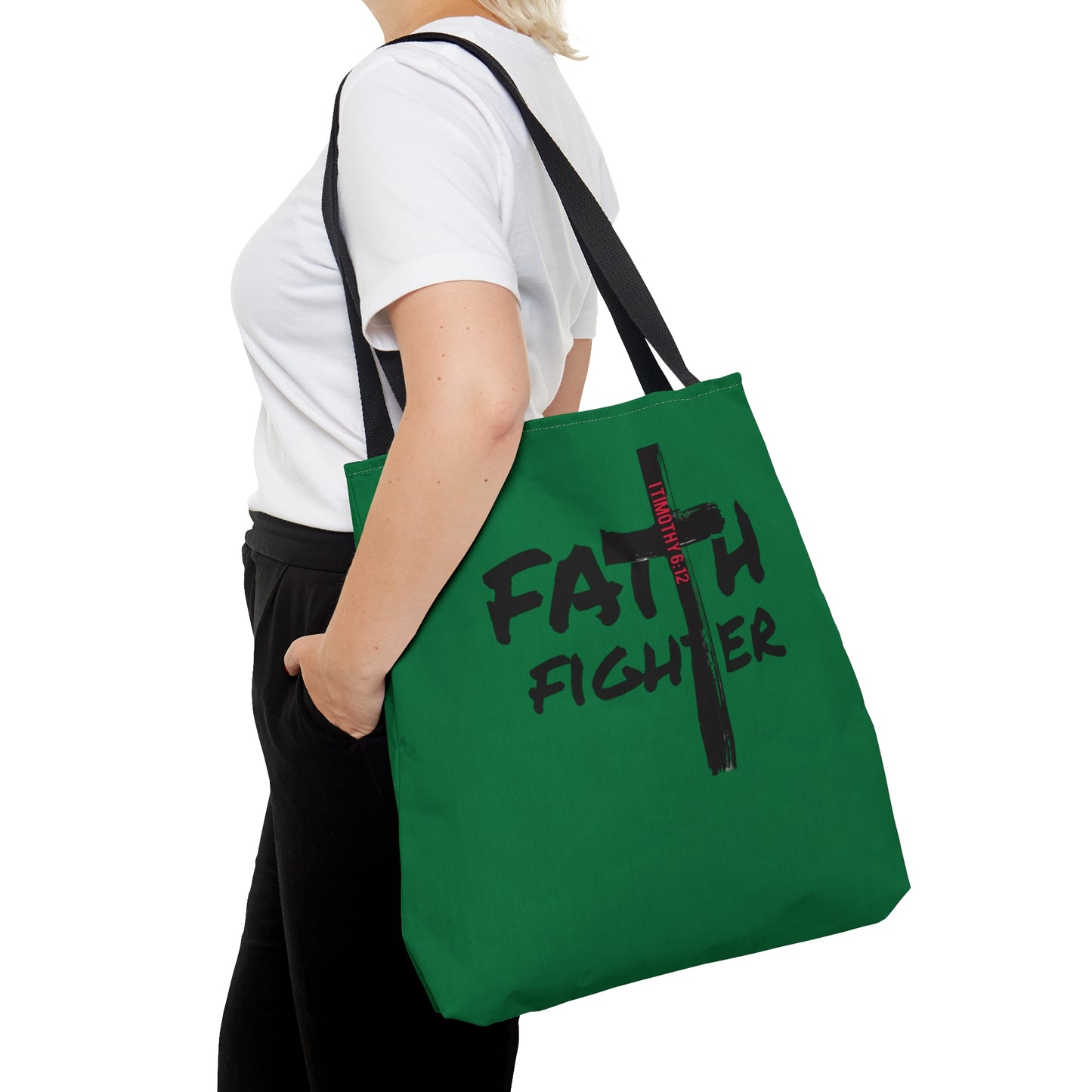 Collection A: “Faith Fighter” Dark Green Tote Bag