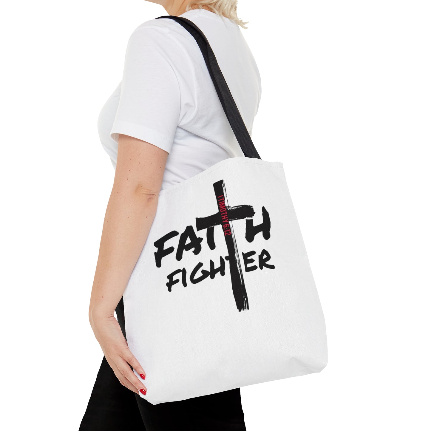 Collection A: “Faith Fighter” White Tote Bag