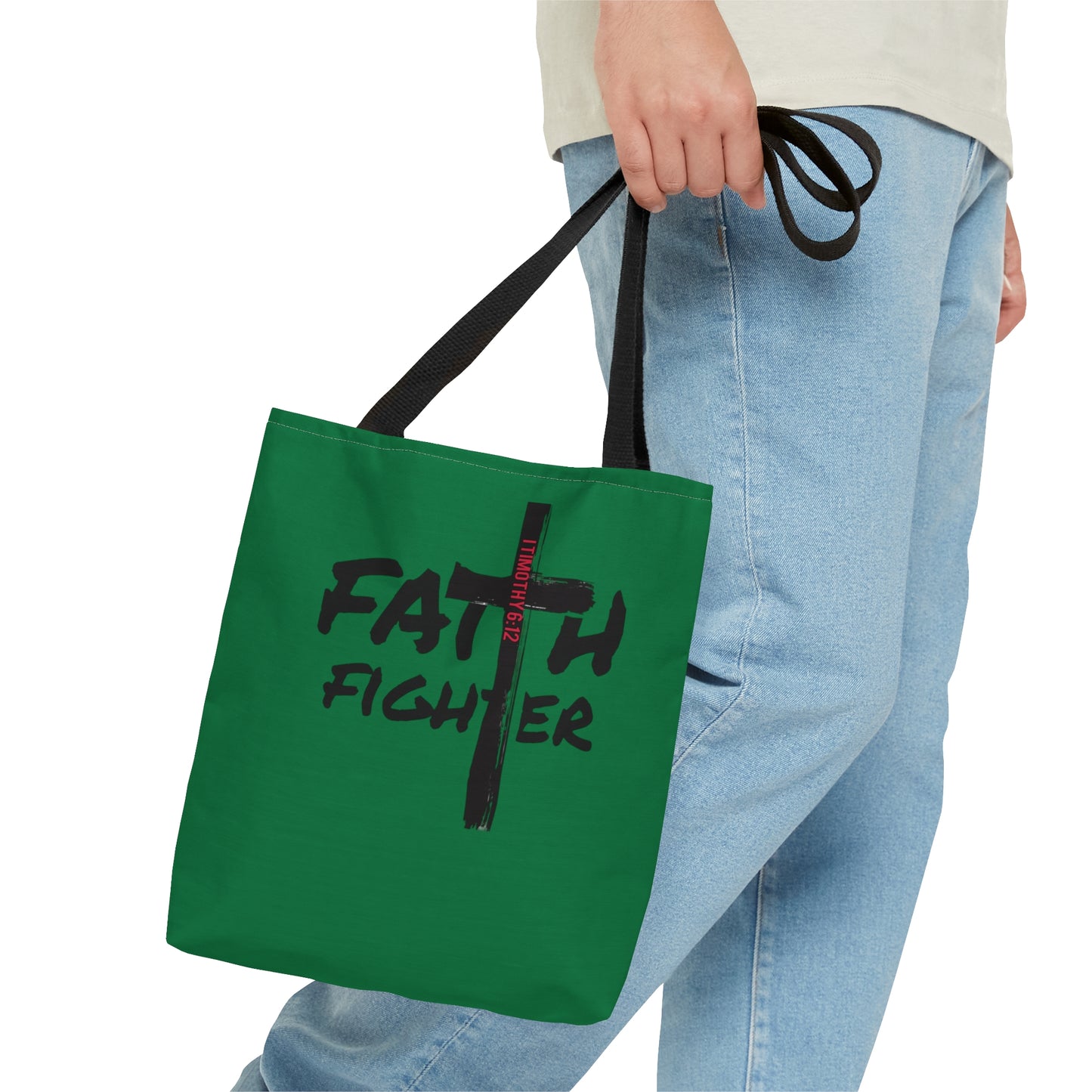 Collection A: “Faith Fighter” Dark Green Tote Bag