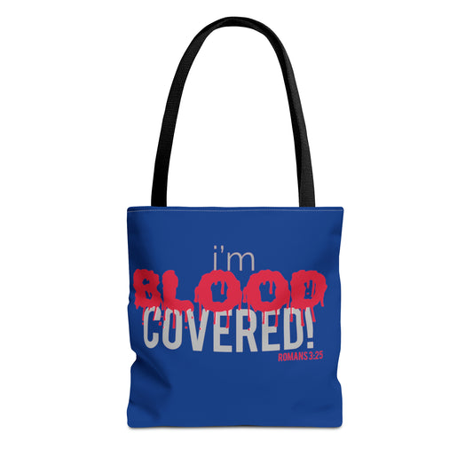 Collection B: “BLOOD Covered” Blue Tote Bag