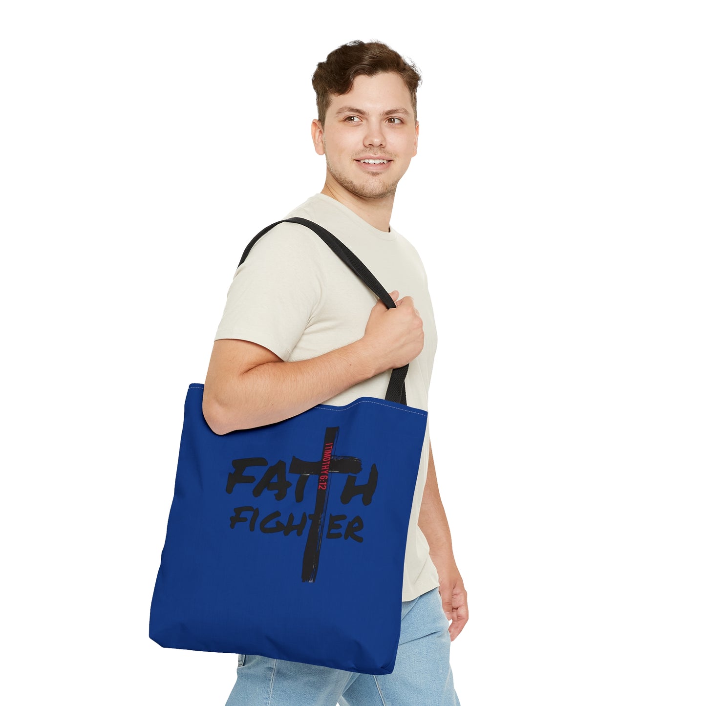 Collection A: “Faith Fighter” Dark Blue Tote Bag