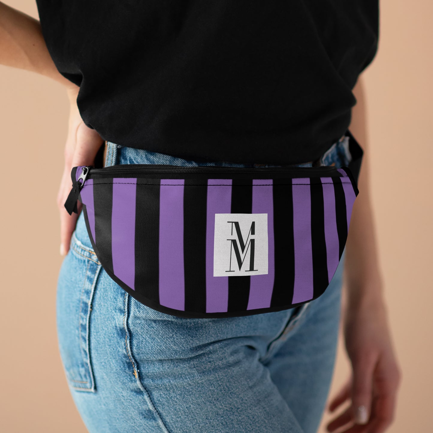 Mss Mia Purple w/Black Rugby Stripe Fanny Pack