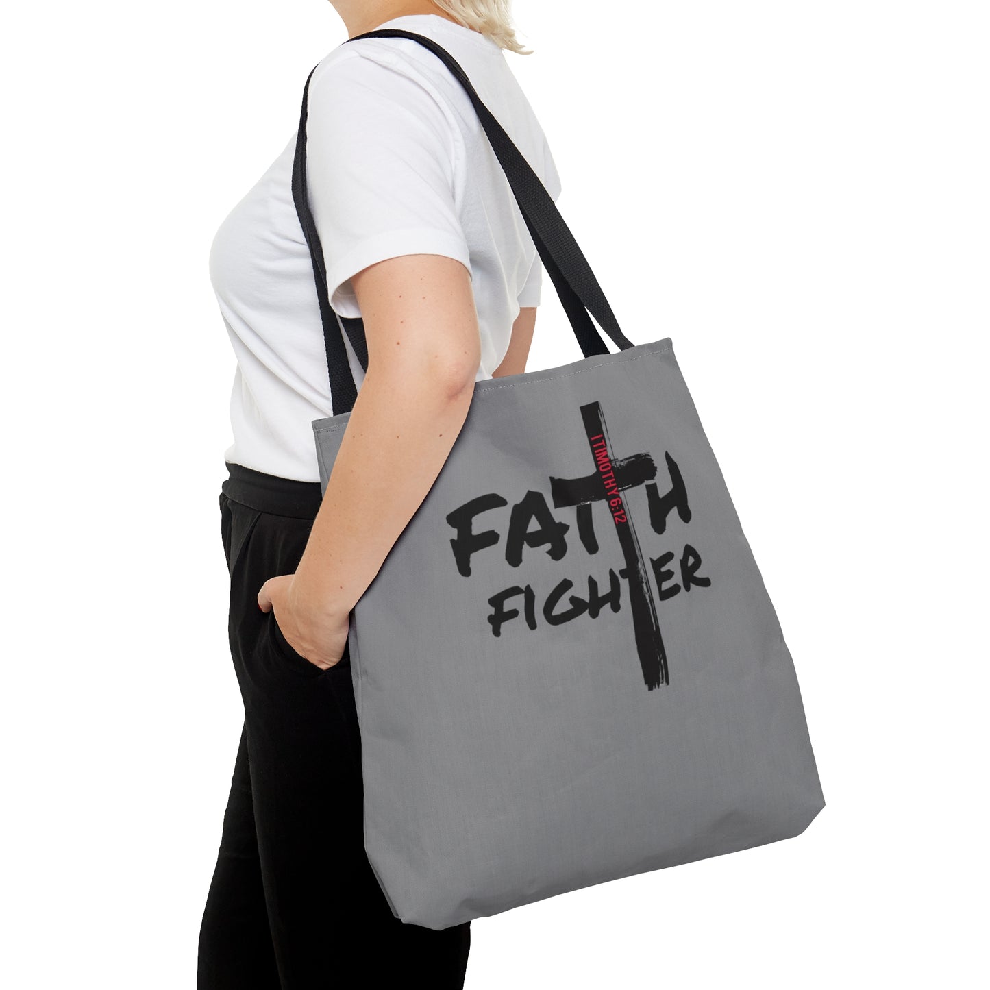 Collection A: “Faith Fighter” Light Grey Tote Bag