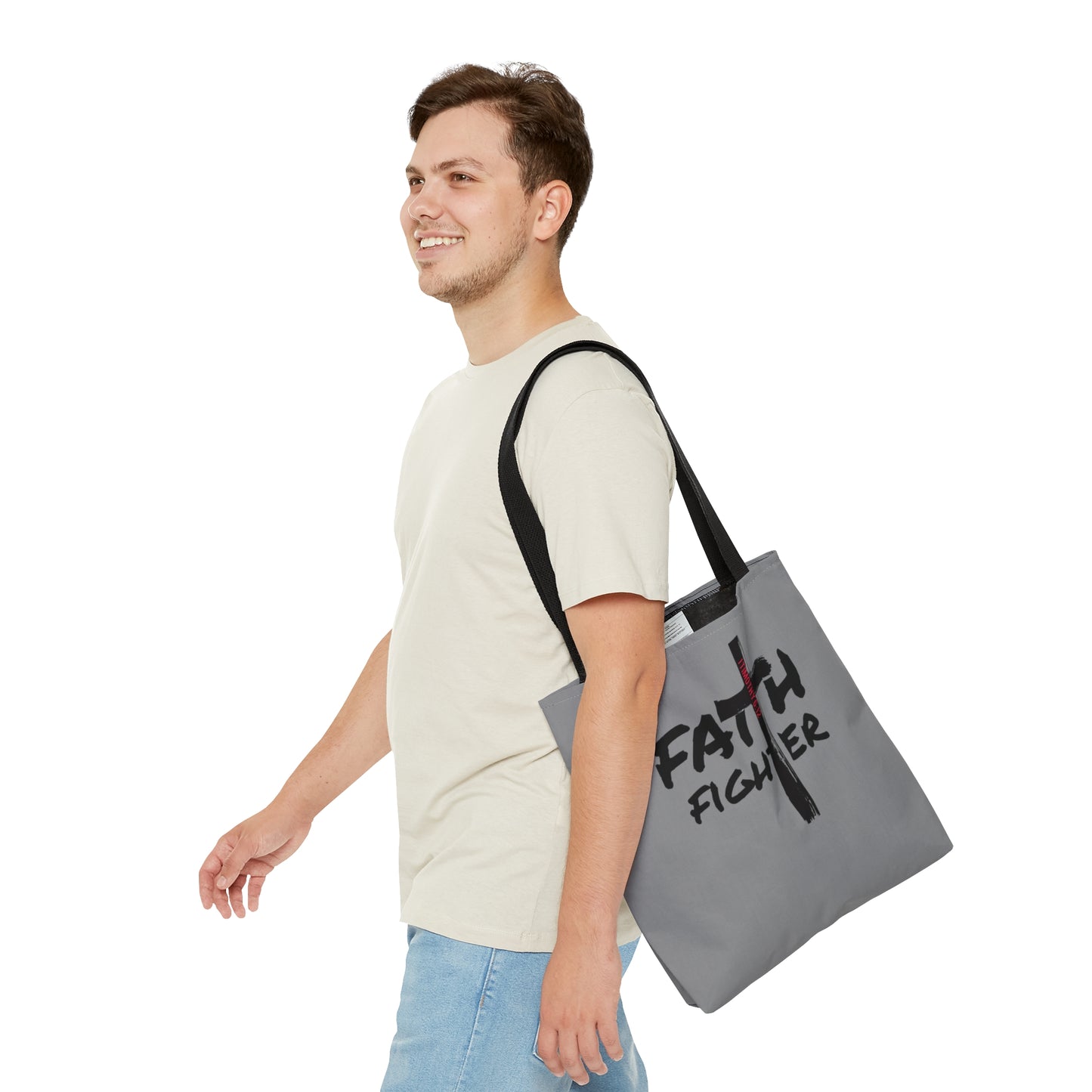 Collection A: “Faith Fighter” Light Grey Tote Bag