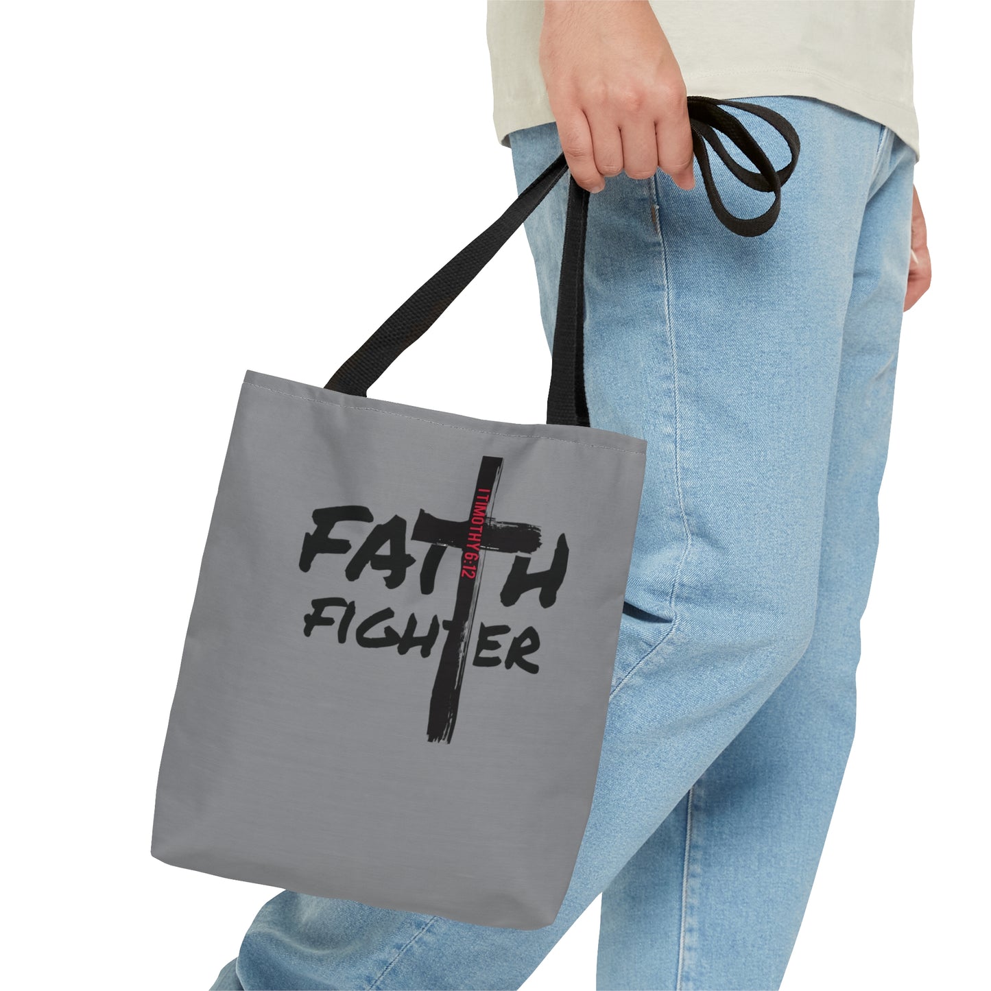 Collection A: “Faith Fighter” Light Grey Tote Bag