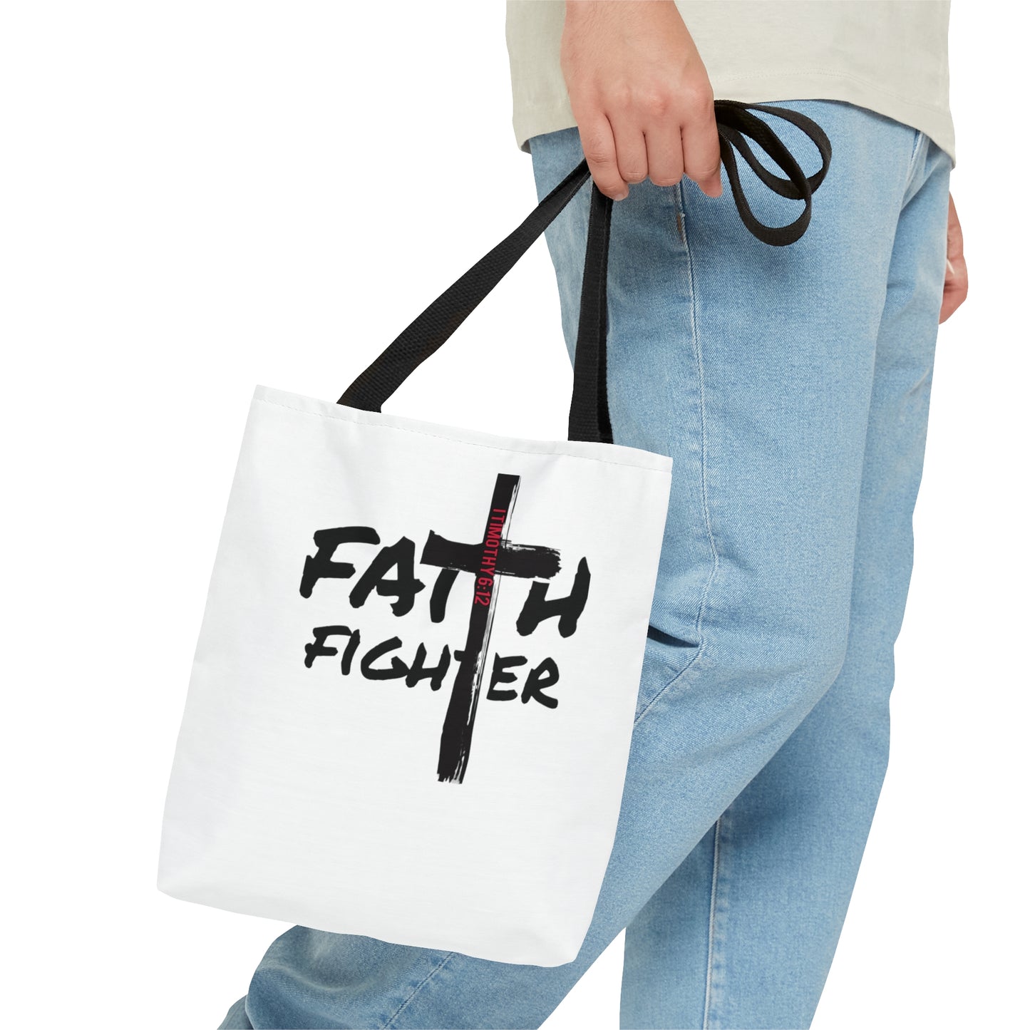 Collection A: “Faith Fighter” White Tote Bag