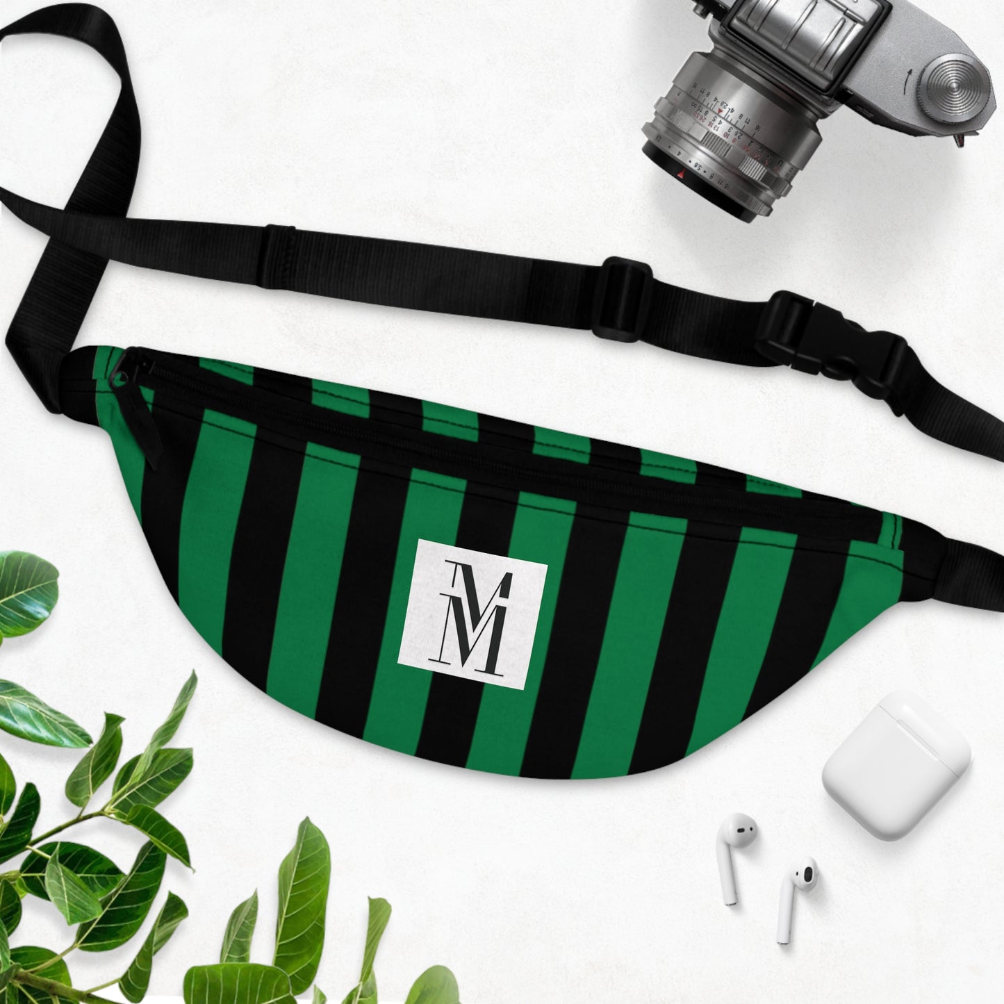Mss Mia Dark Green w/Black Rugby Stripe Fanny Pack