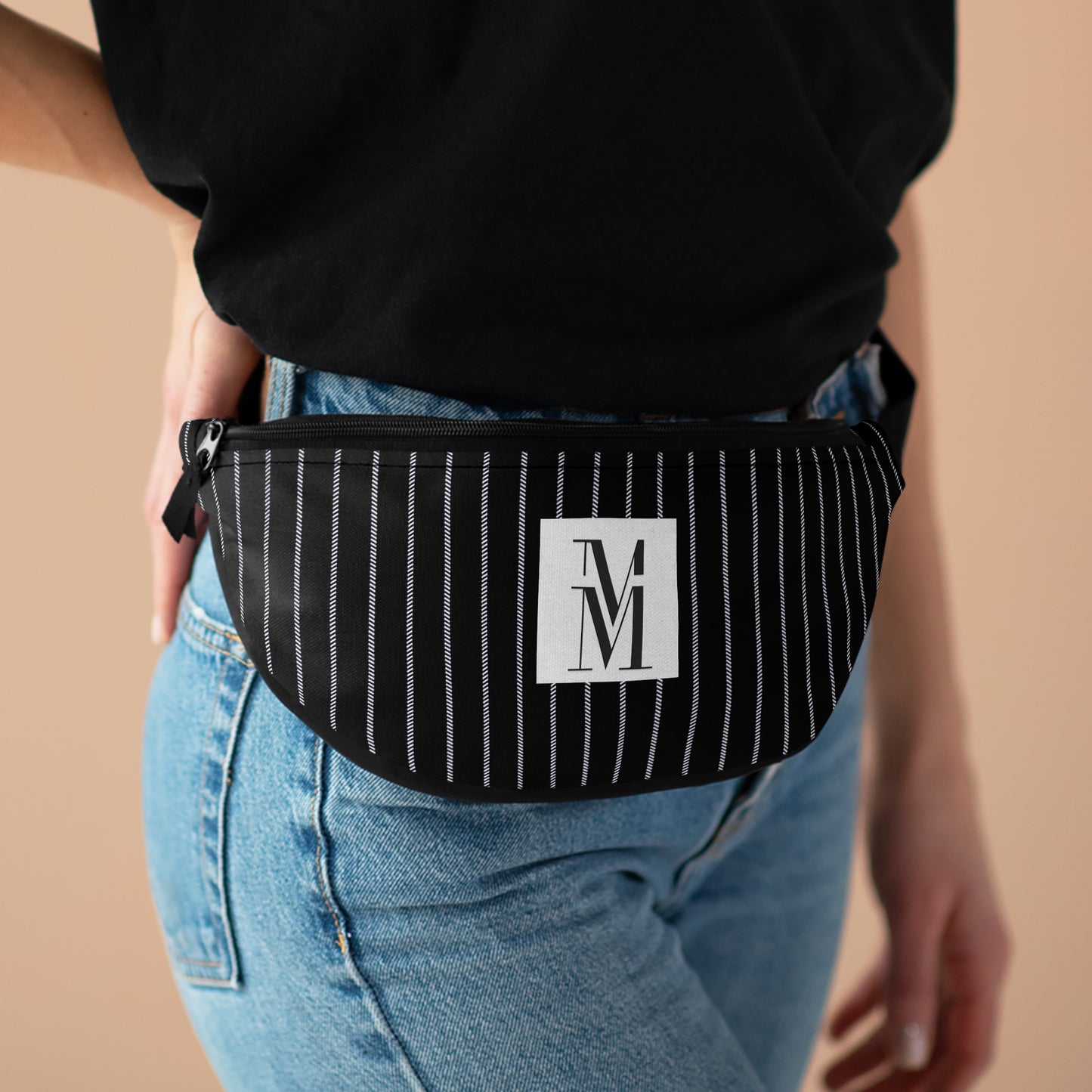 Mss Mia Black w/ Pinstripe Fanny Pack