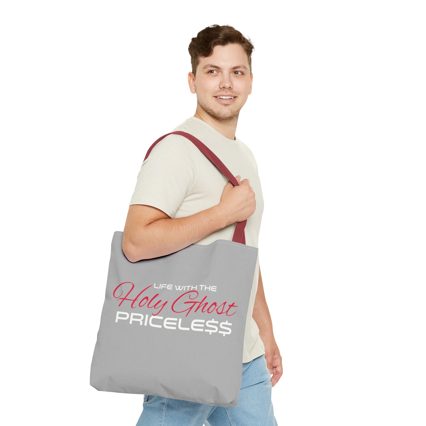 Collection A “Holy Ghost PRICELESS “ Grey Tote Bag