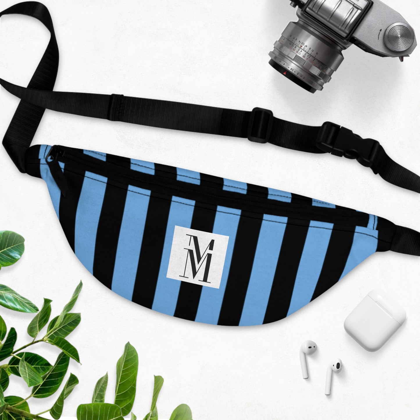 Mss Mia Light Blue w/Black Rugby Stripe Fanny Pack