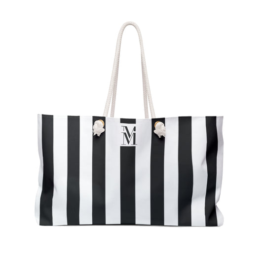 Mss Mia Black/White Stripe Weekender Bag