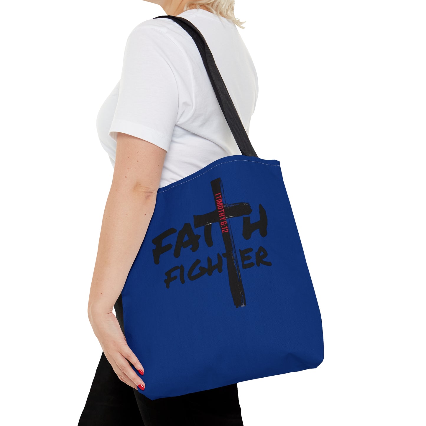 Collection A: “Faith Fighter” Dark Blue Tote Bag