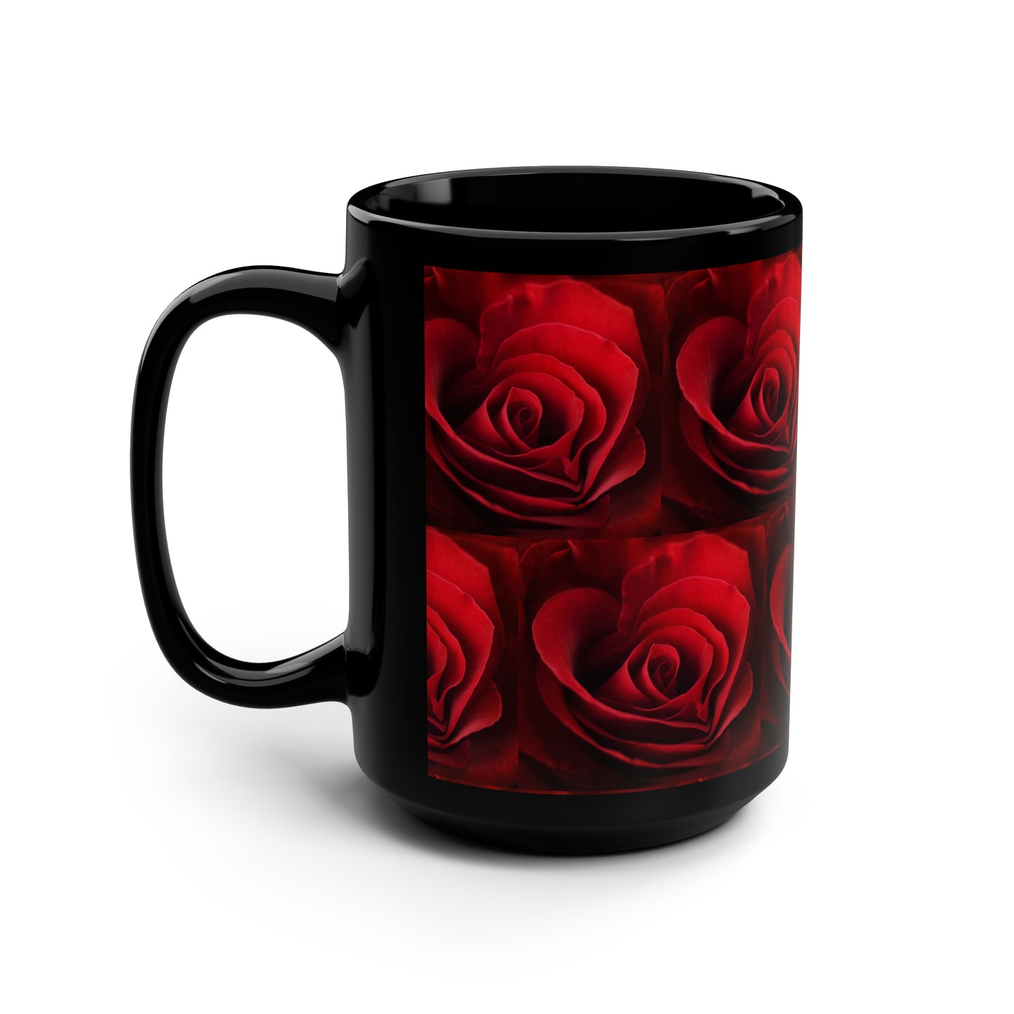 Red Rose Black Mug, 15oz