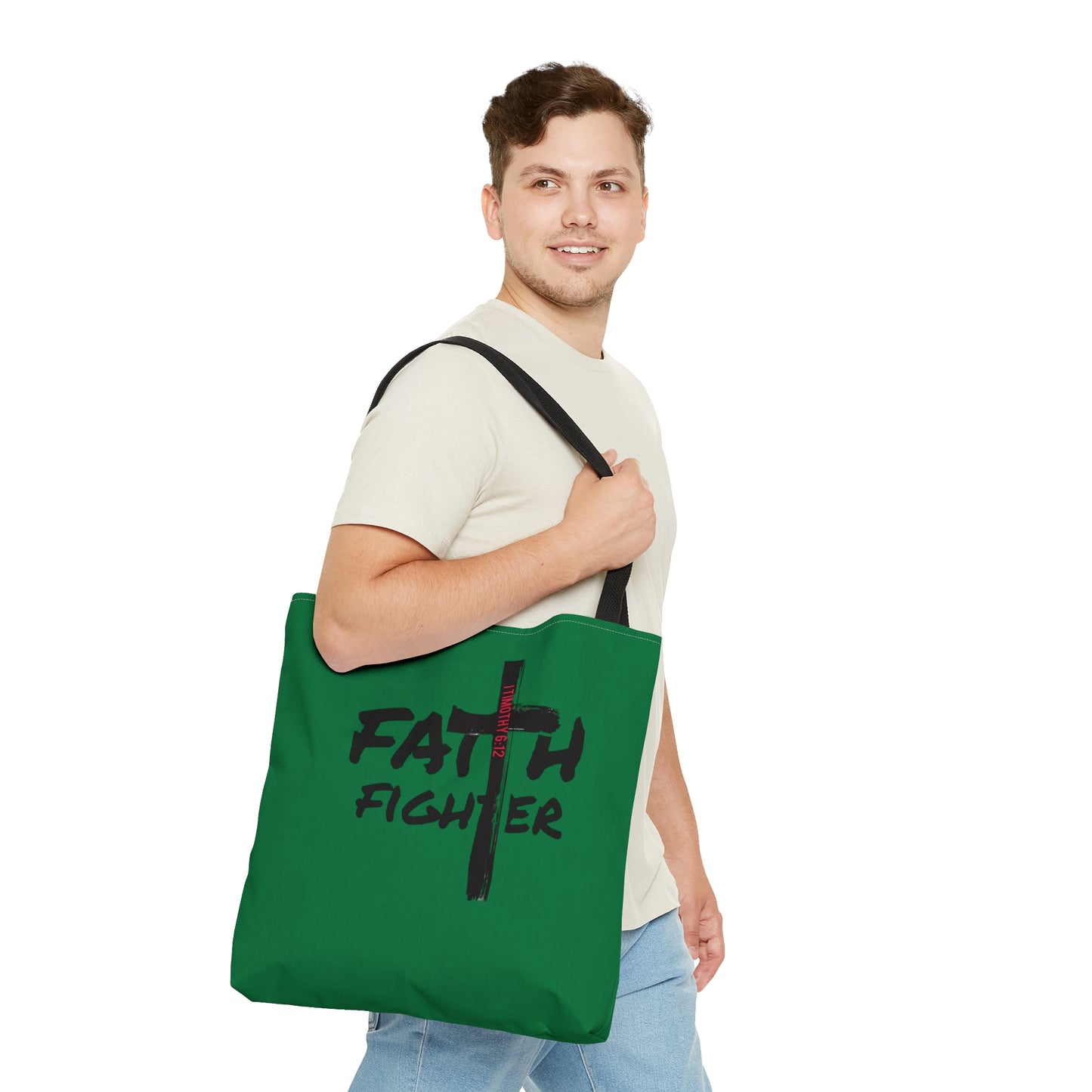 Collection A: “Faith Fighter” Dark Green Tote Bag