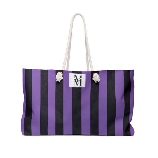 Mss Mia Purple/ Black Stripe Weekender Bag