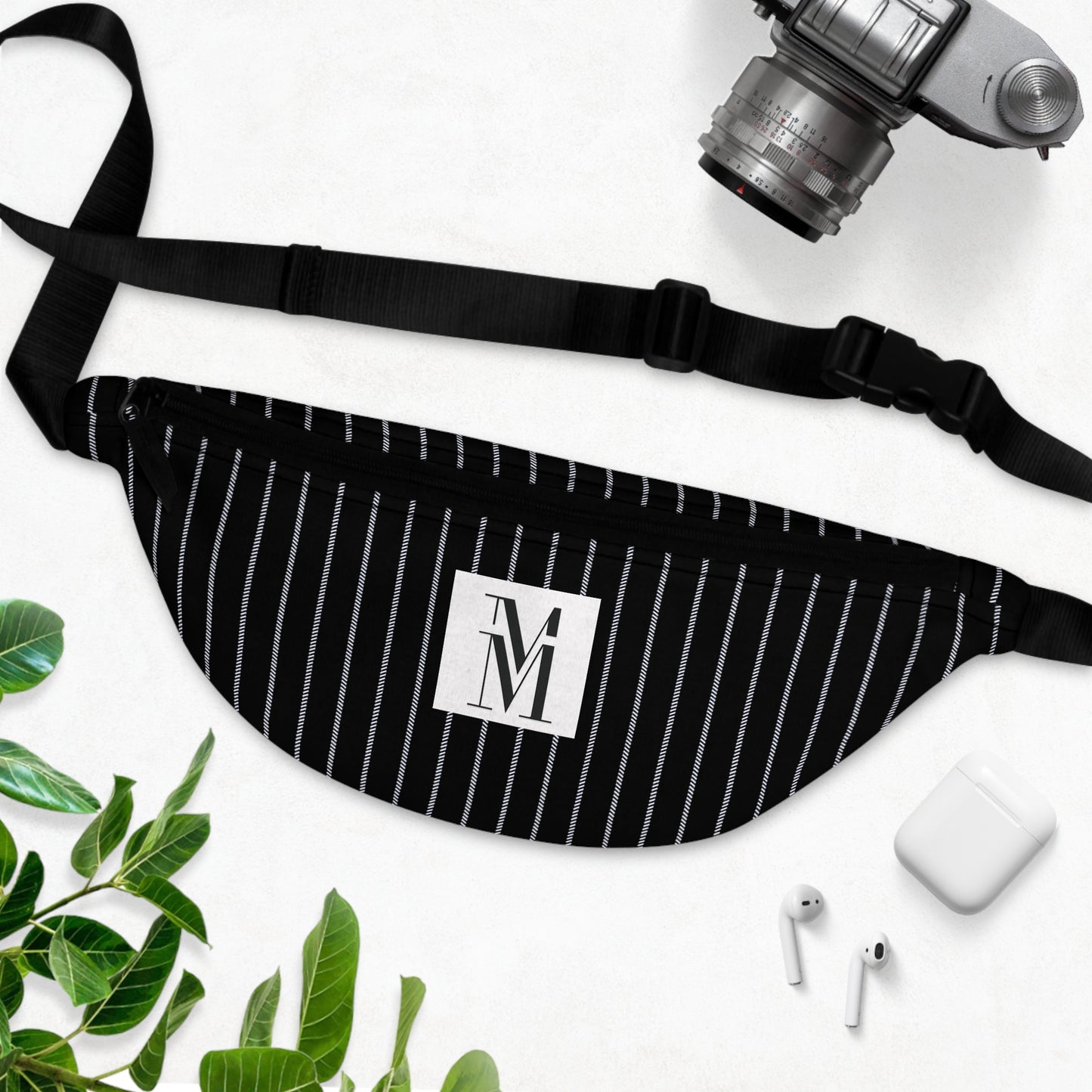 Mss Mia Black w/ Pinstripe Fanny Pack