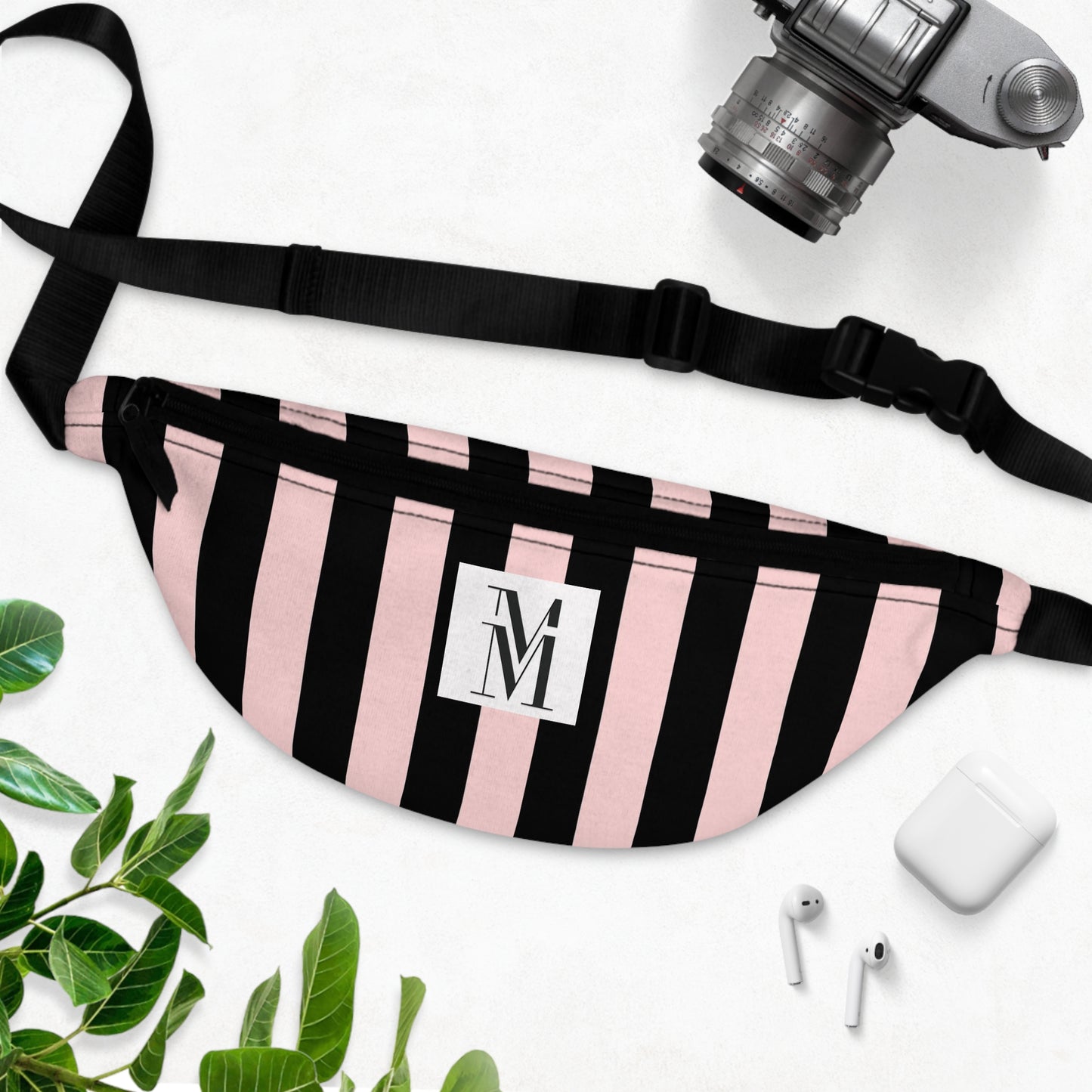 Mss Mia Pink w/Black Rugby Stripe Fanny Pack