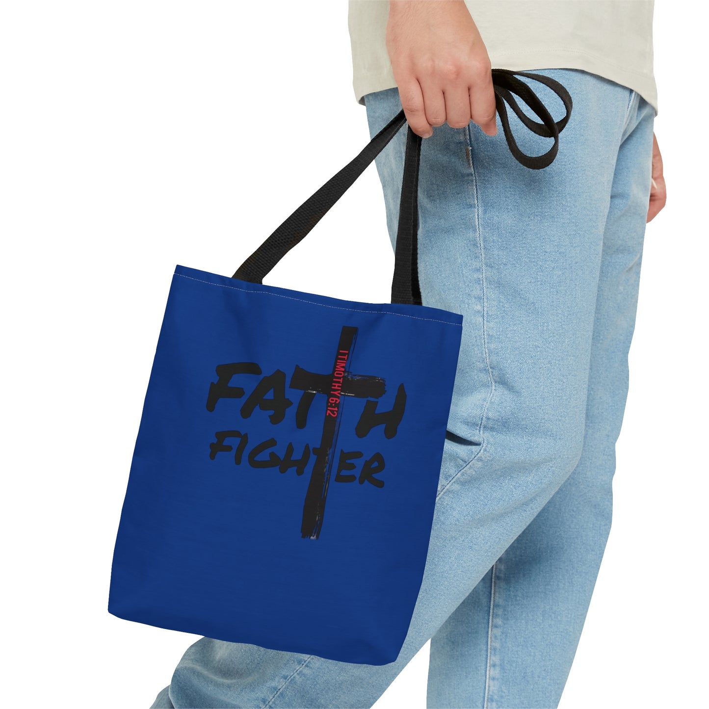 Collection A: “Faith Fighter” Dark Blue Tote Bag