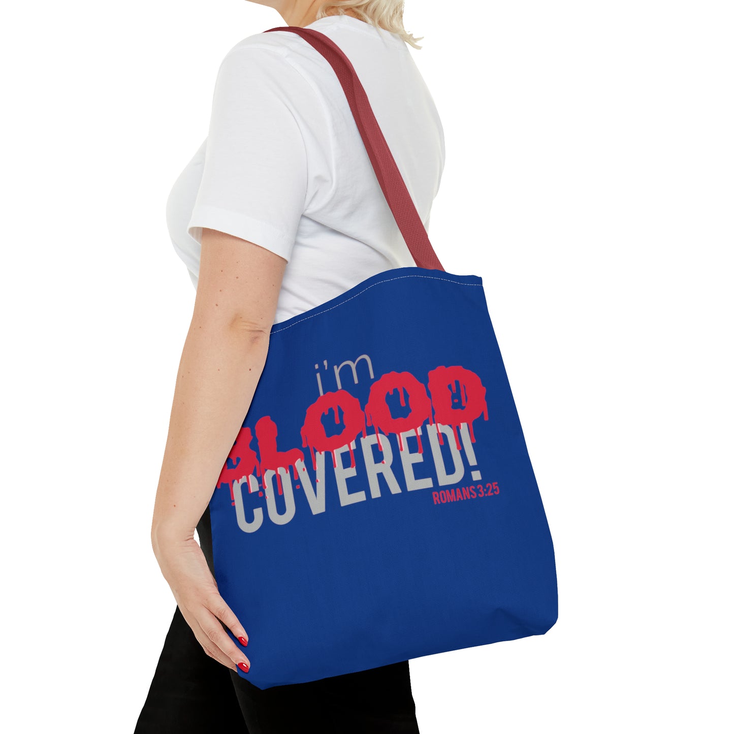 Collection B: “BLOOD Covered” Blue Tote Bag