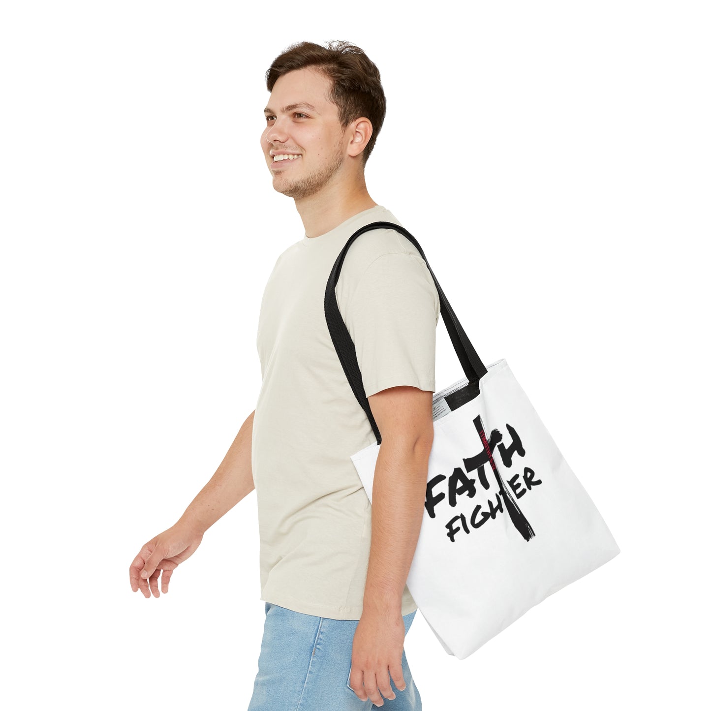 Collection A: “Faith Fighter” White Tote Bag