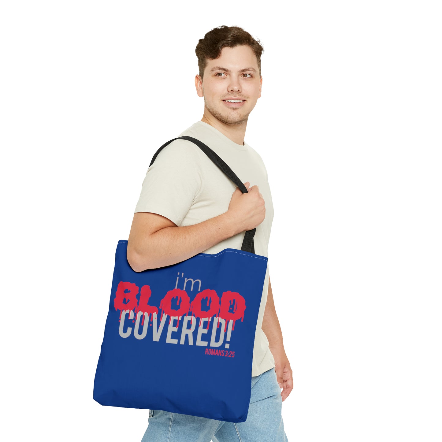 Collection B: “BLOOD Covered” Blue Tote Bag