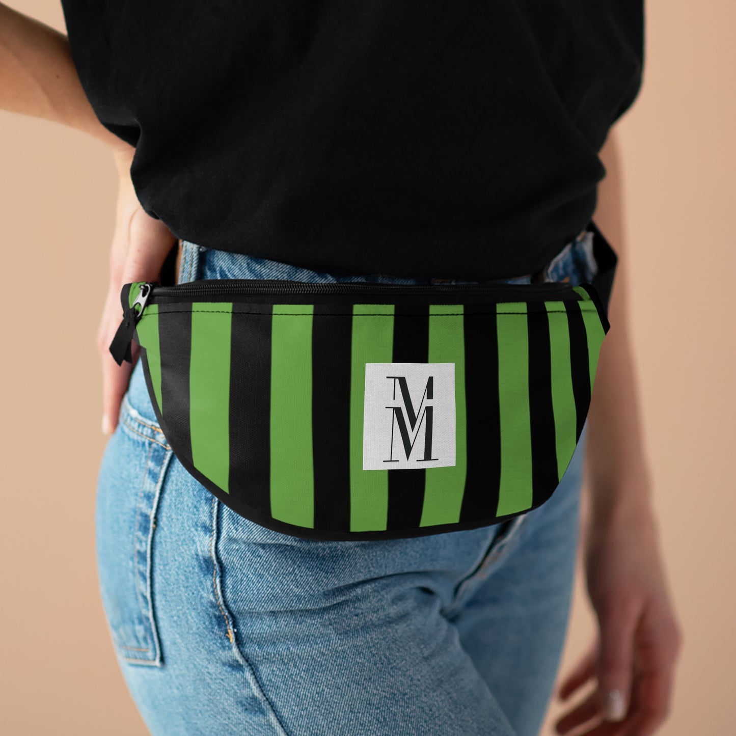 Mss Mia Light Green w/Black Rugby Stripe Fanny Pack