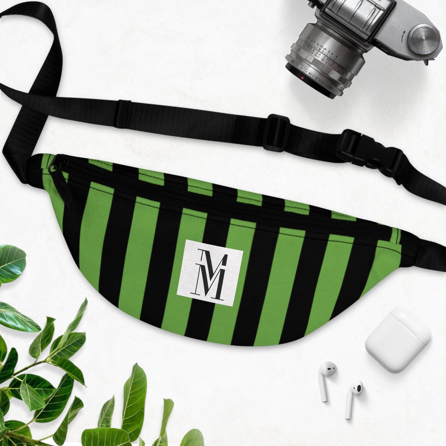 Mss Mia Light Green w/Black Rugby Stripe Fanny Pack