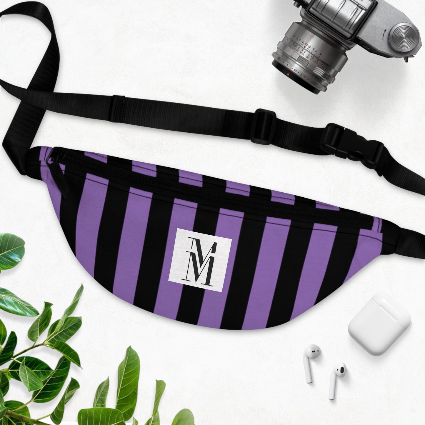 Mss Mia Purple w/Black Rugby Stripe Fanny Pack