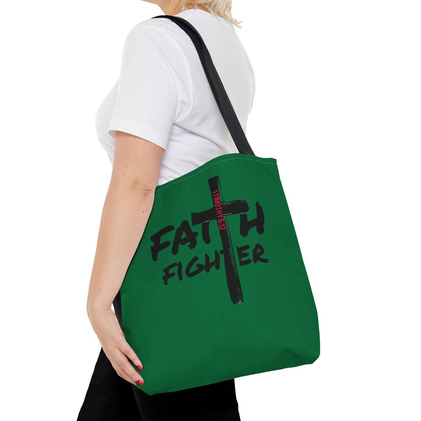 Collection A: “Faith Fighter” Dark Green Tote Bag