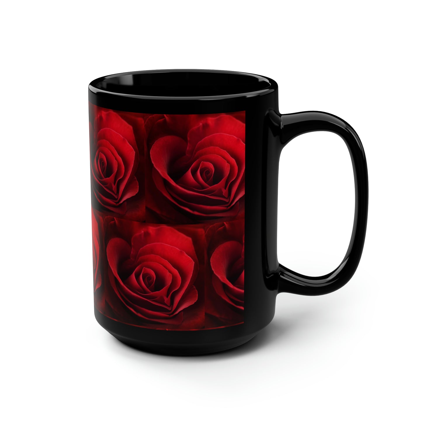 Red Rose Black Mug, 15oz