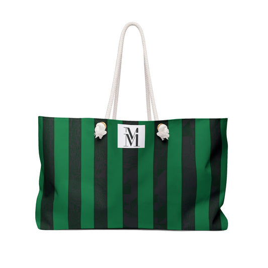 Mss Mia Dark Green/Black Stripe Weekender Bag