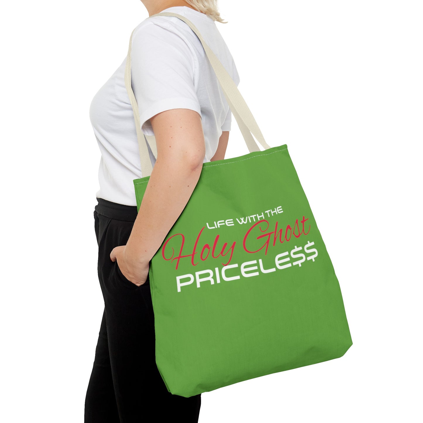 Collection A “Holy Ghost PRICELESS “ Green Tote Bag