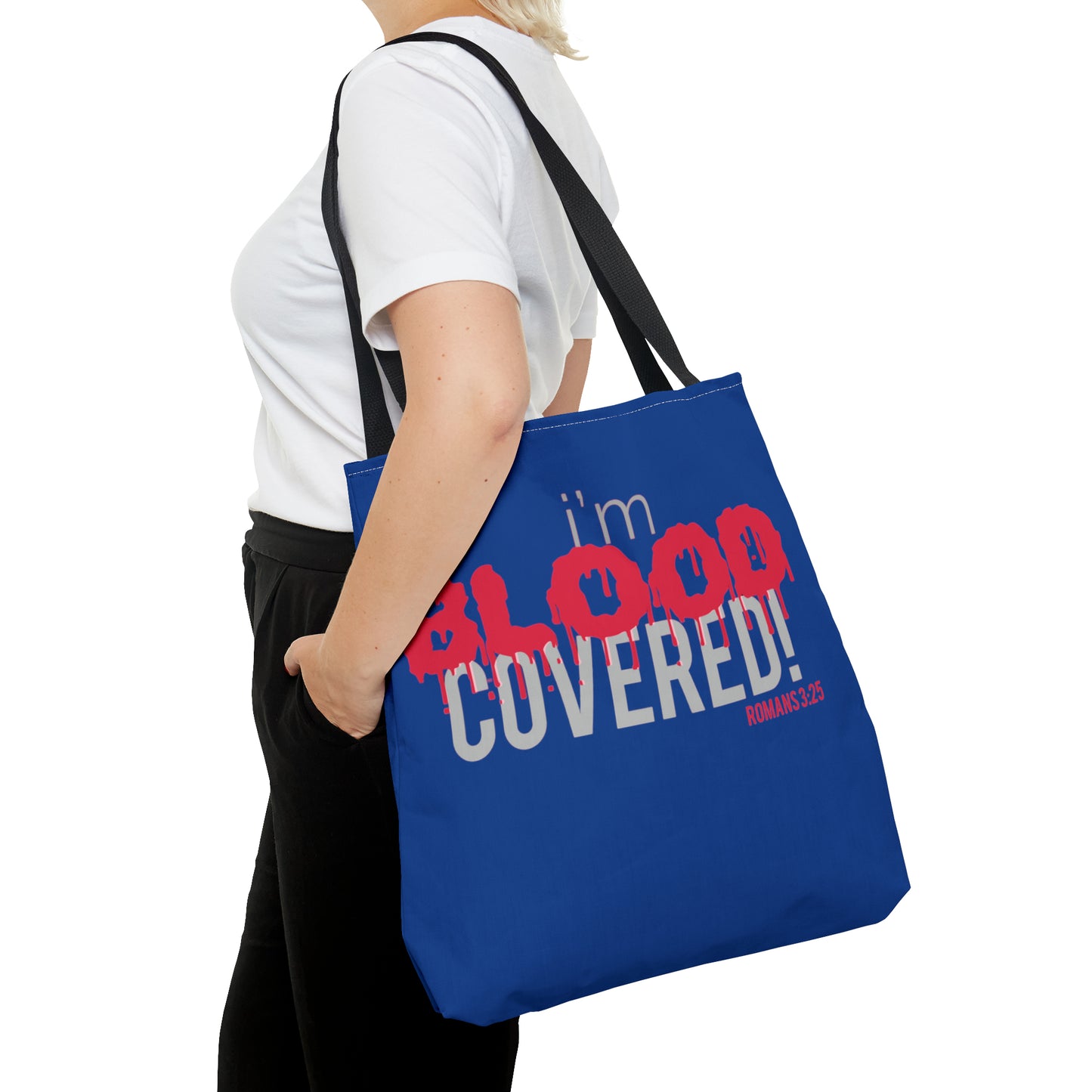 Collection B: “BLOOD Covered” Blue Tote Bag