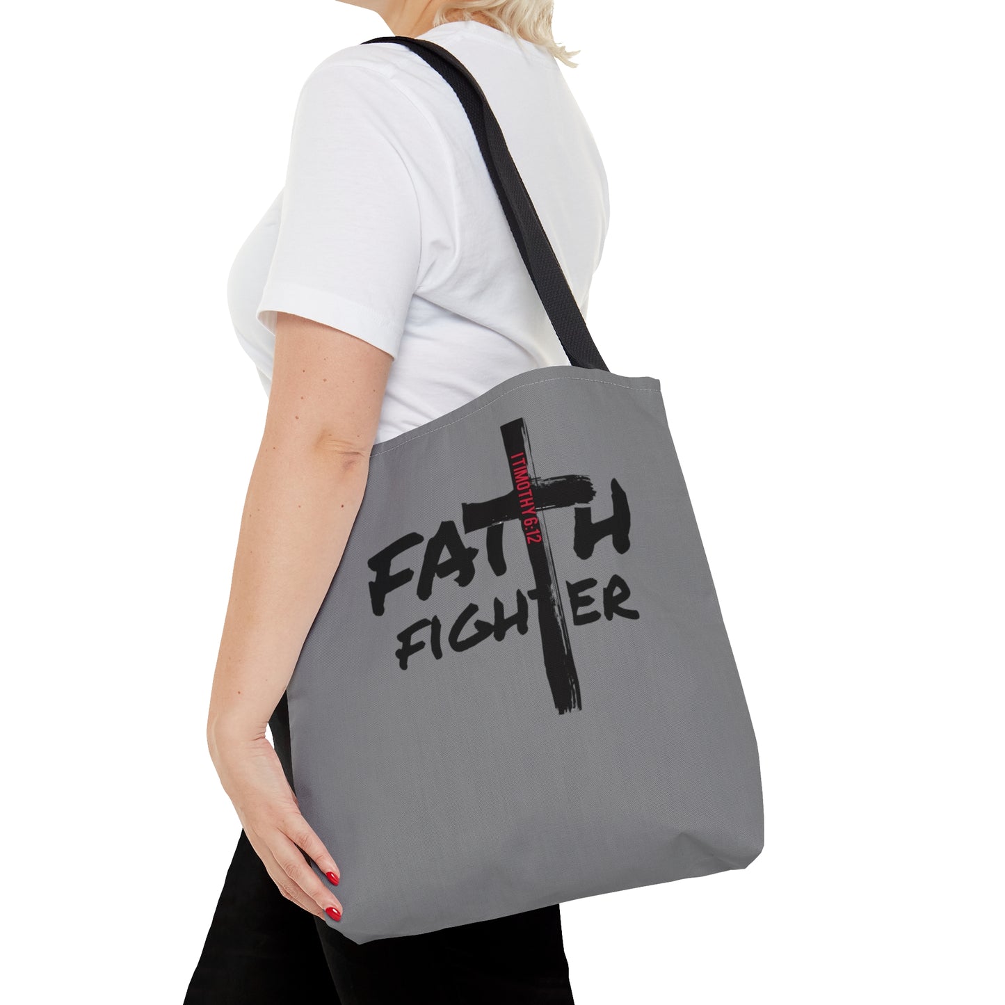 Collection A: “Faith Fighter” Light Grey Tote Bag