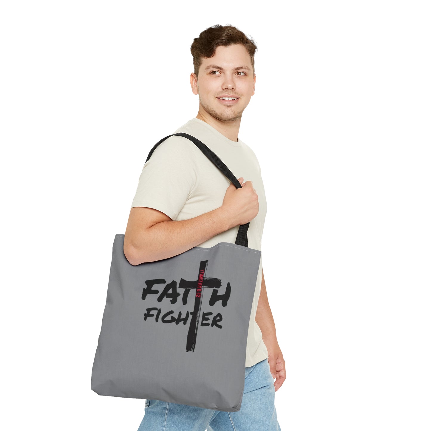 Collection A: “Faith Fighter” Light Grey Tote Bag