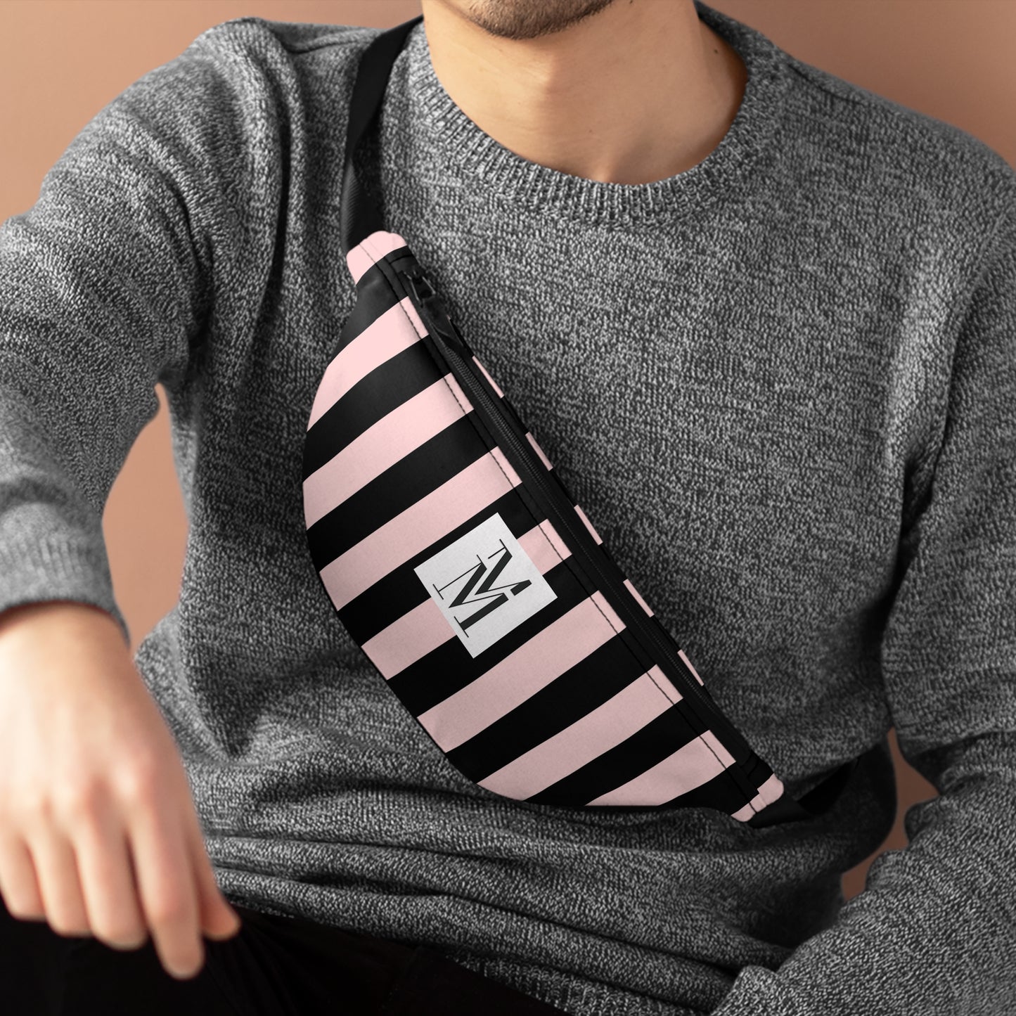 Mss Mia Pink w/Black Rugby Stripe Fanny Pack