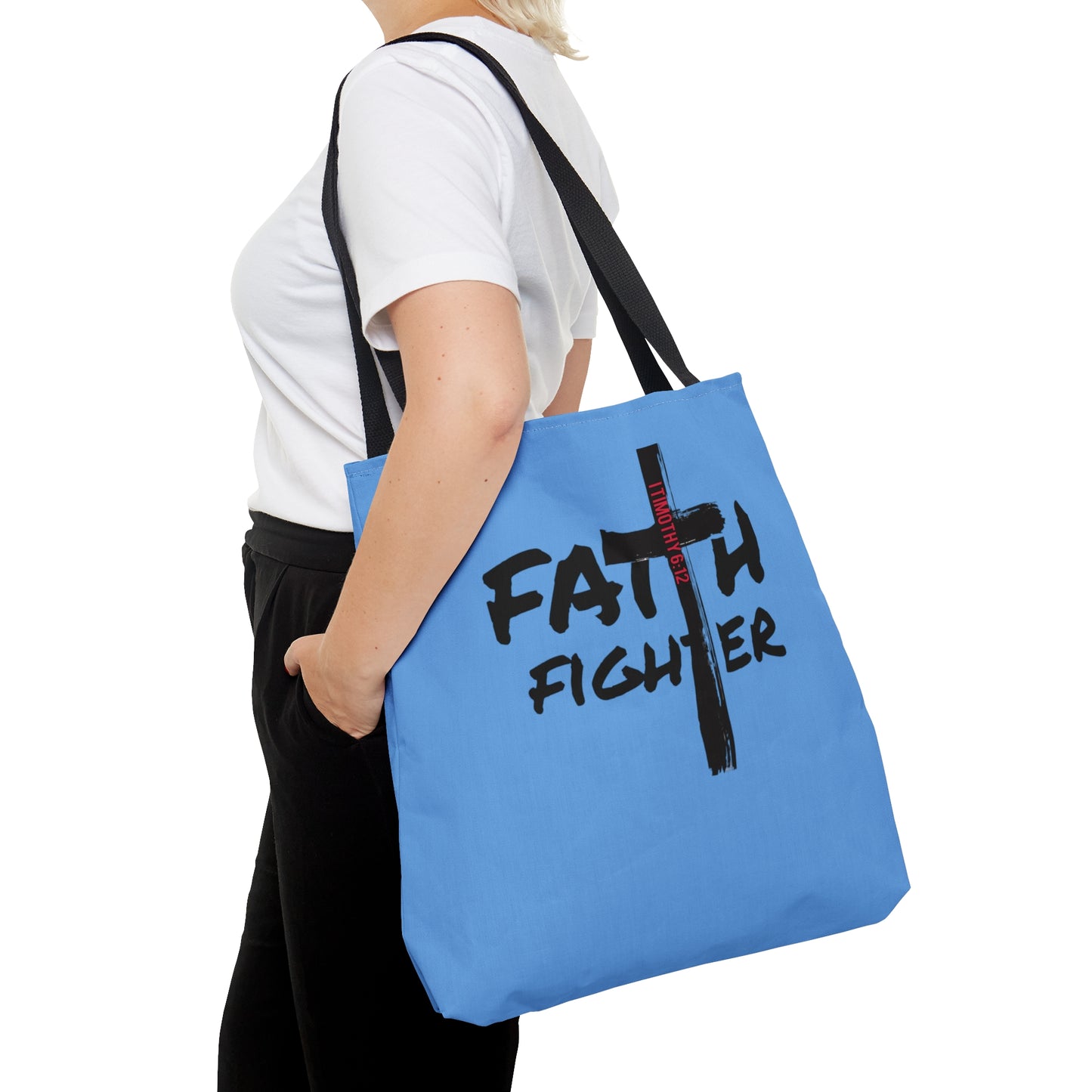 Collection A: “Faith Fighter” Light Blue Tote Bag