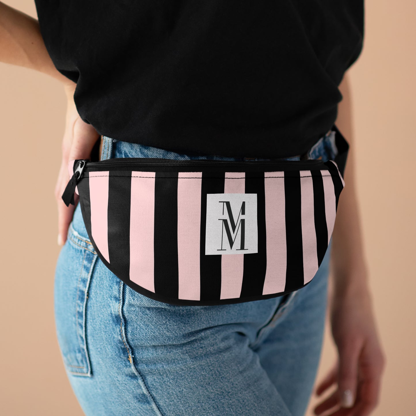 Mss Mia Pink w/Black Rugby Stripe Fanny Pack