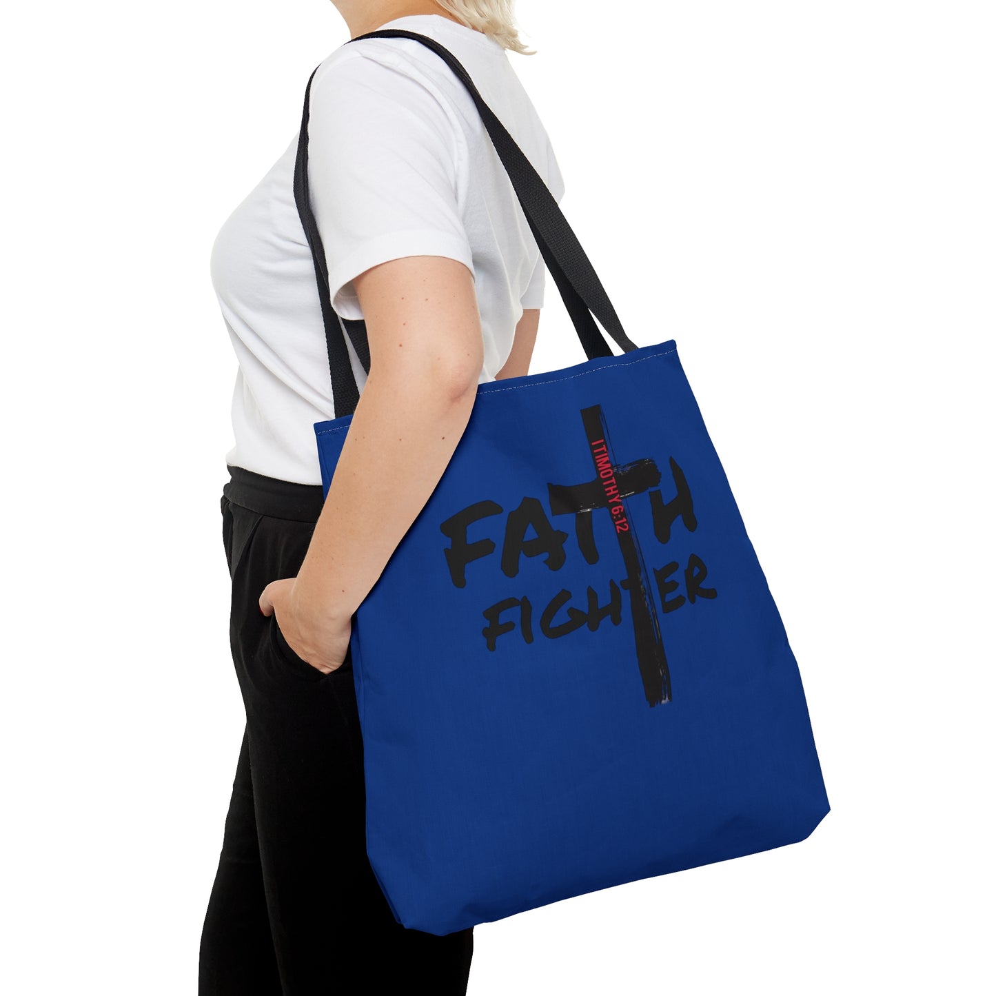 Collection A: “Faith Fighter” Dark Blue Tote Bag