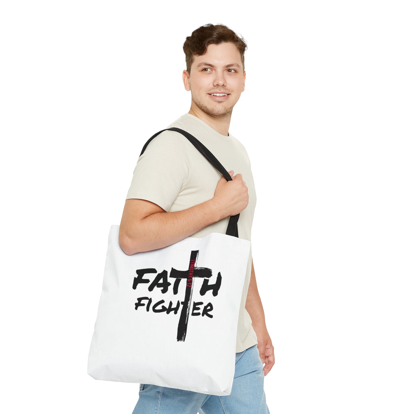 Collection A: “Faith Fighter” White Tote Bag