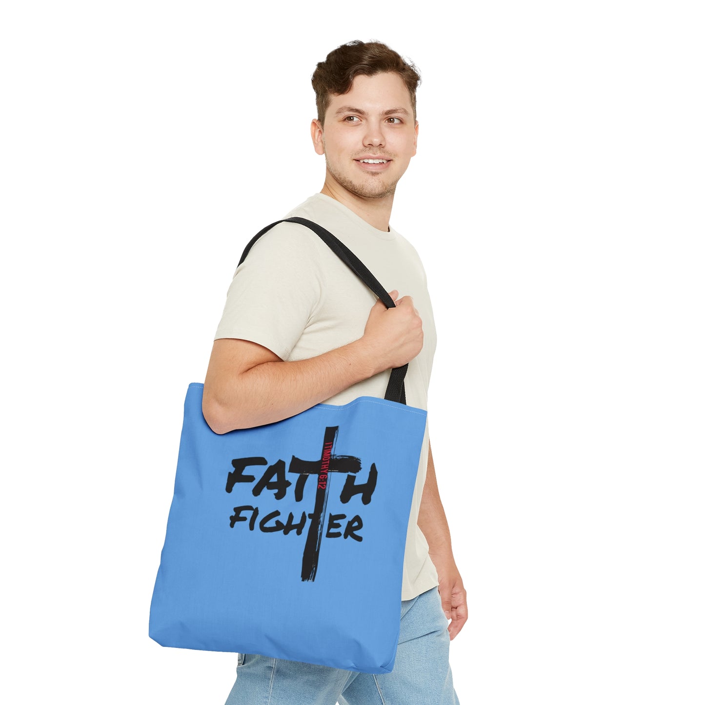 Collection A: “Faith Fighter” Light Blue Tote Bag