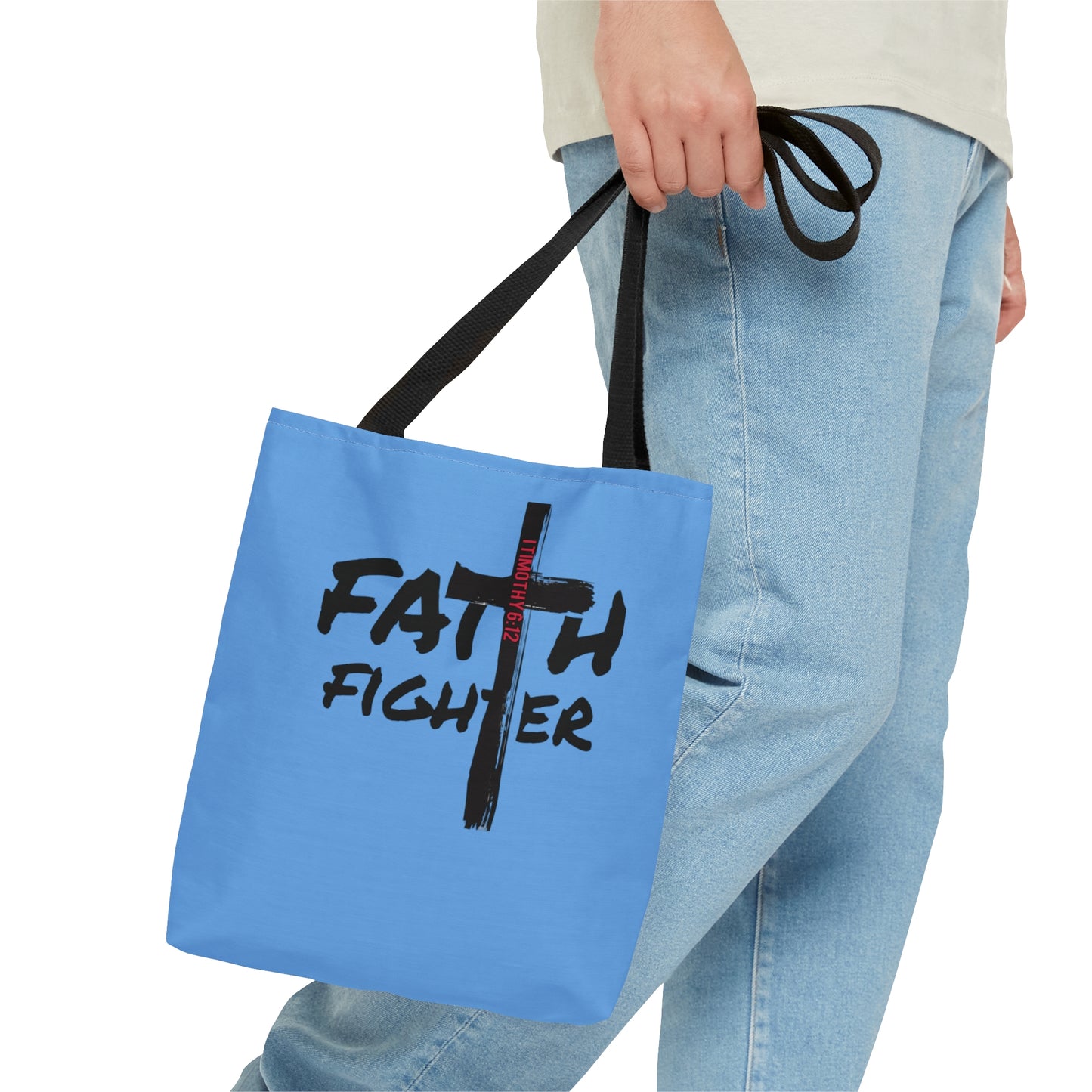 Collection A: “Faith Fighter” Light Blue Tote Bag