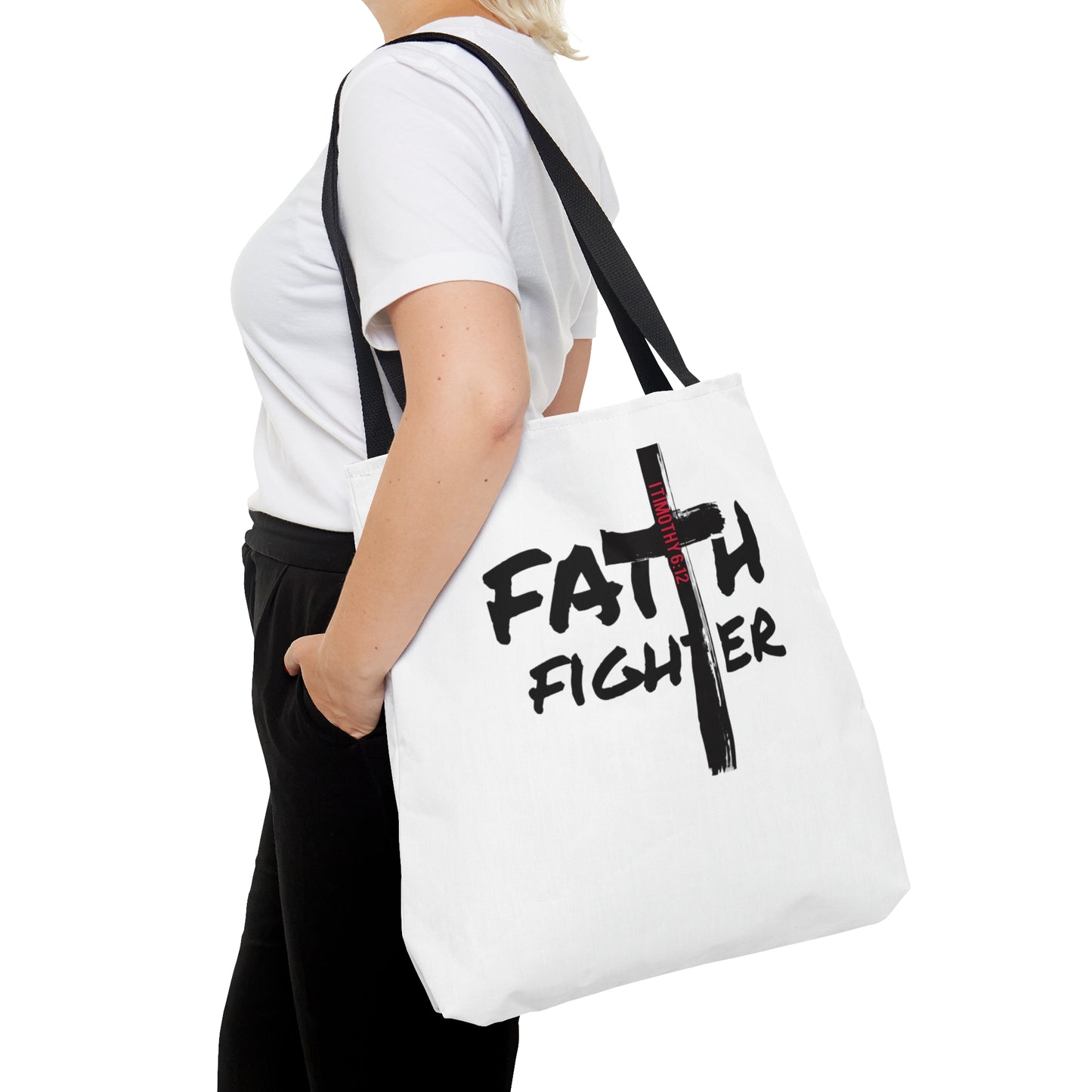 Collection A: “Faith Fighter” White Tote Bag